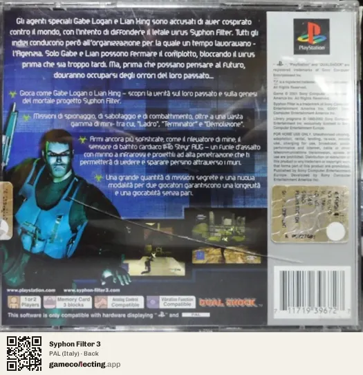 Syphon Filter 3 PlayStation, Italy box back