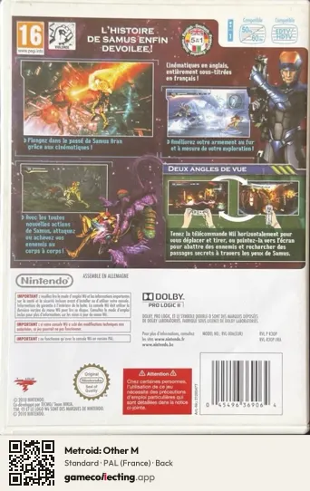 Metroid: Other M Nintendo Wii, France box back