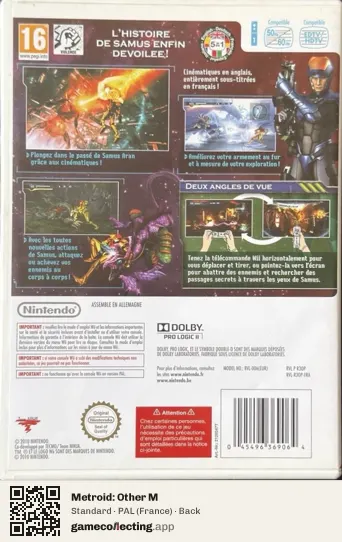 Metroid: Other M Nintendo Wii, France box back