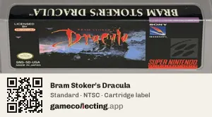 Bram Stoker's Dracula Super Nintendo Entertainment System, NTSC cartridge label