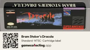 Bram Stoker's Dracula Super Nintendo Entertainment System, NTSC cartridge label
