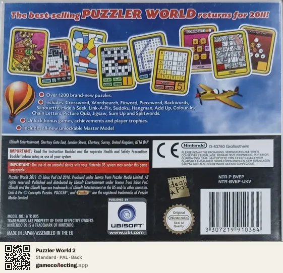 Puzzler World 2 Nintendo DS, PAL box back