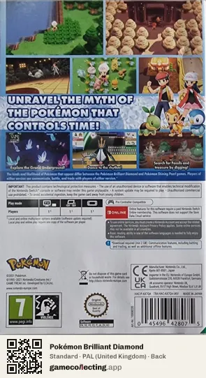 Pokémon Brilliant Diamond Nintendo Switch, United Kingdom box back