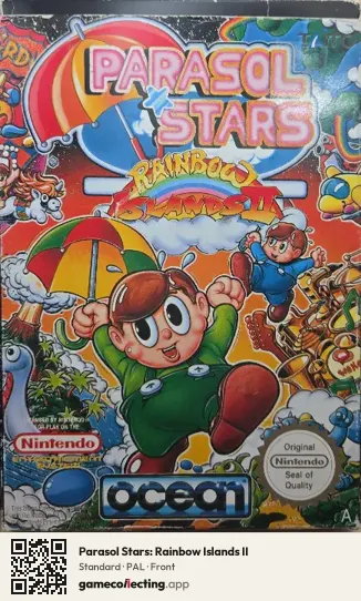 Parasol Stars: Rainbow Islands II Nintendo Entertainment System, PAL box front