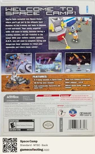 Space Camp Nintendo Wii, NTSC box back