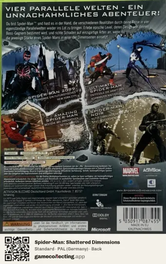 Spider-Man: Shattered Dimensions Xbox 360, Germany box back