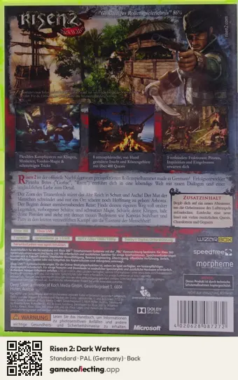 Risen 2: Dark Waters Xbox 360, Germany box back