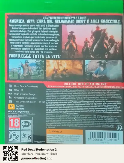 Red Dead Redemption 2 Xbox One, Italy box back