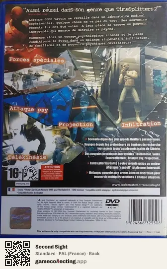 Second Sight PlayStation 2, France box back