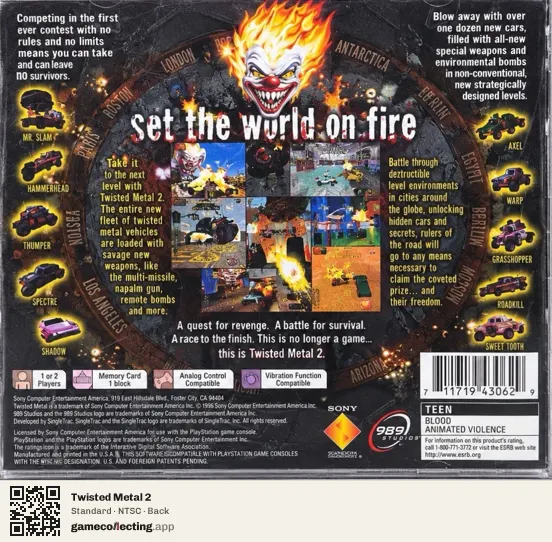 Twisted Metal 2 PlayStation, NTSC box back