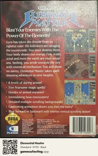 Elemental Master Sega Mega Drive / Genesis, NTSC box back