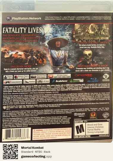 Mortal Kombat PlayStation 3, NTSC box back