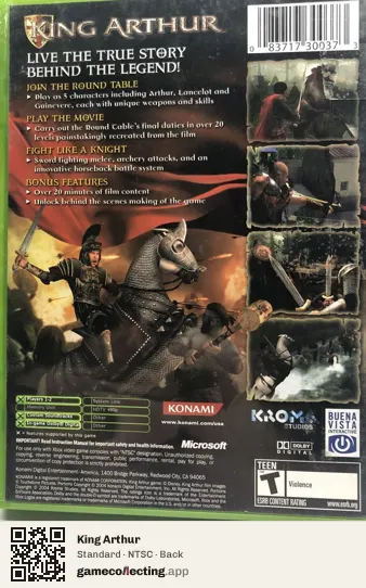 King Arthur Xbox, NTSC box back
