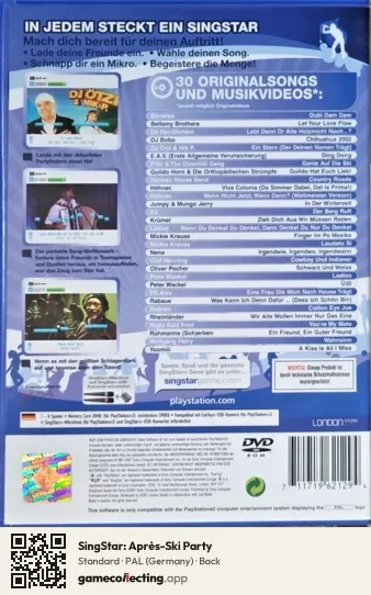 SingStar: Après-Ski Party PlayStation 2, Germany box back