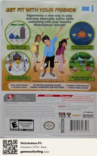 Nickelodeon Fit Nintendo Wii, NTSC box back
