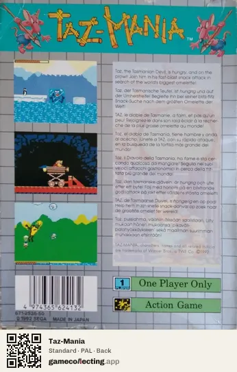 Taz-Mania Sega Game Gear, PAL box back