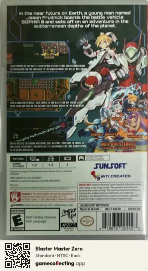 Blaster Master Zero Nintendo Switch, NTSC box back