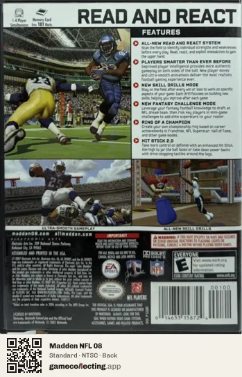 Madden NFL 08 Nintendo GameCube, NTSC box back