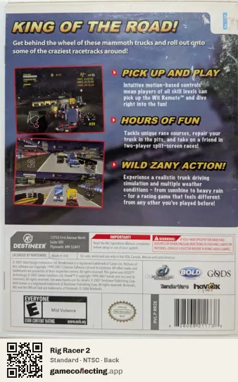 Rig Racer 2 Nintendo Wii, NTSC box back