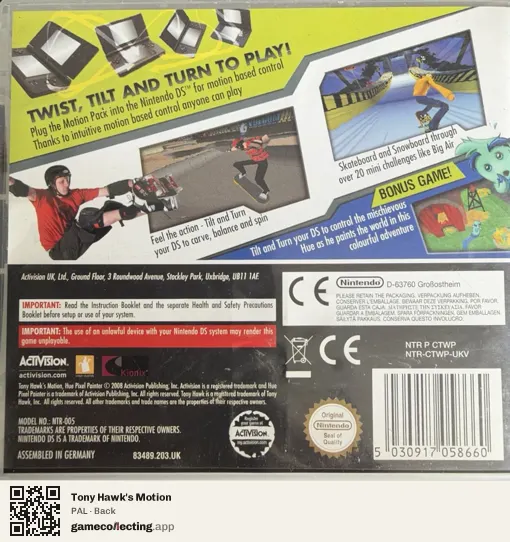 Tony Hawk's Motion Nintendo DS, PAL box back