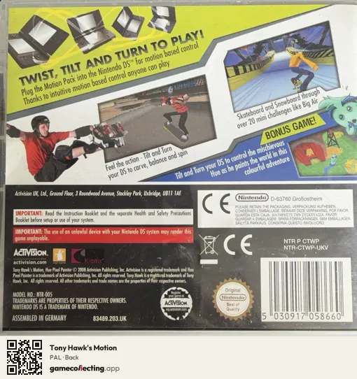 Tony Hawk's Motion Nintendo DS, PAL box back