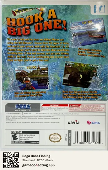 Sega Bass Fishing Nintendo Wii, NTSC box back