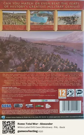 Rome: Total War - Alexander Computer, PAL box back