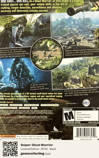Sniper: Ghost Warrior Xbox 360, NTSC box back