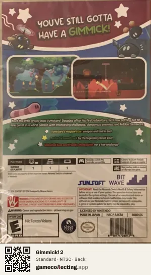 Gimmick! 2 Nintendo Switch, NTSC box back