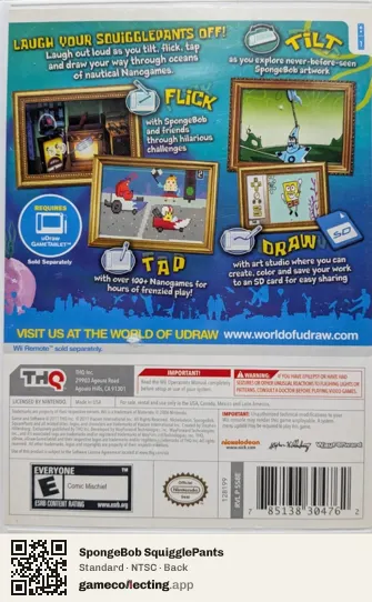 SpongeBob SquigglePants Nintendo Wii, NTSC box back