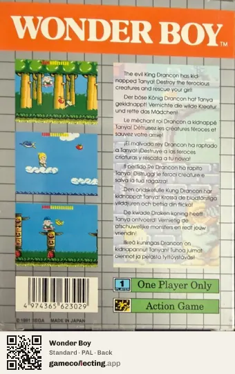 Wonder Boy Sega Game Gear, PAL box back