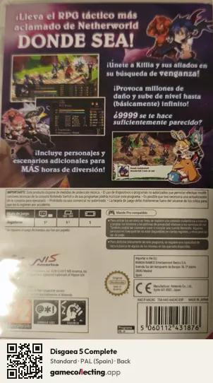 Disgaea 5 Complete Nintendo Switch, Spain box back