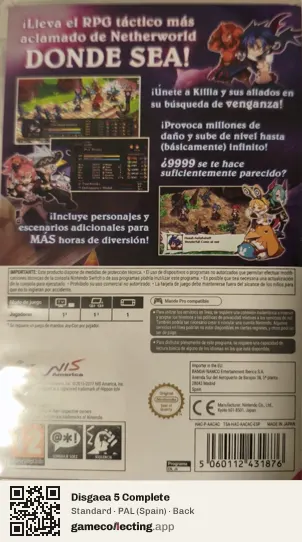 Disgaea 5 Complete Nintendo Switch, Spain box back