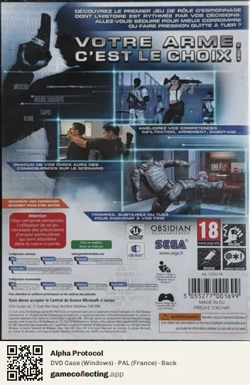 Alpha Protocol Computer, France box back