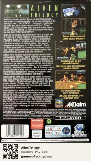 Alien Trilogy Sega Saturn, PAL box back