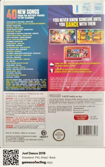 Just Dance 2018 Nintendo Wii, Italy box back