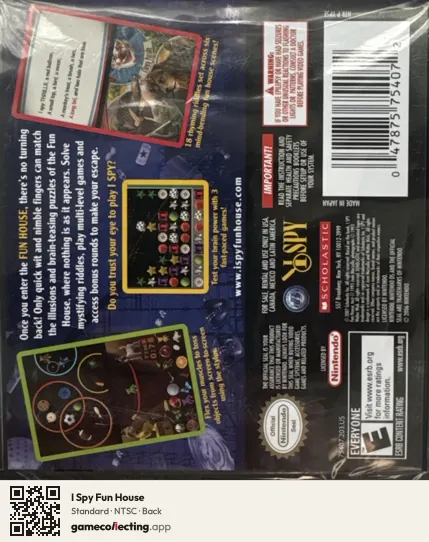 I Spy Fun House Nintendo DS, NTSC box back