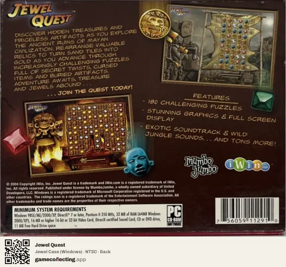 Jewel Quest Computer, NTSC box back