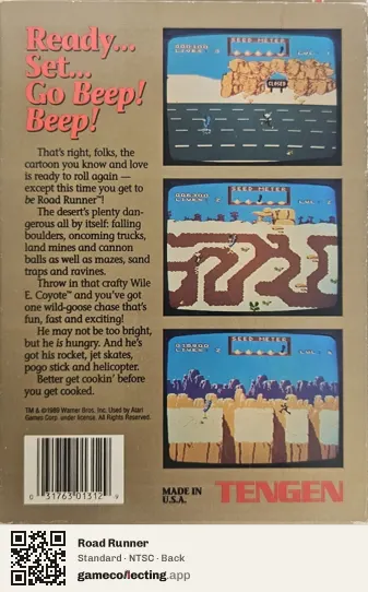Road Runner Nintendo Entertainment System, NTSC box back