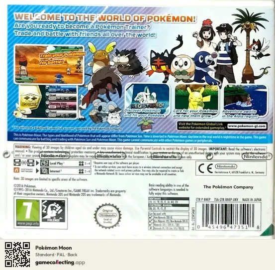 Pokémon Moon Nintendo 3DS, PAL box back