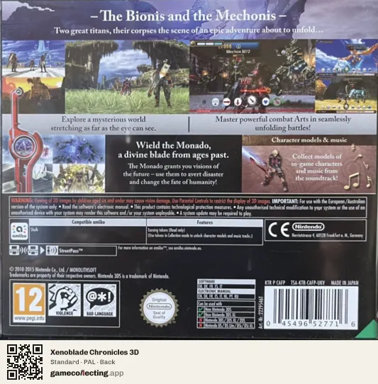 Xenoblade Chronicles 3D Nintendo 3DS, PAL box back