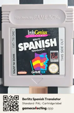 Berlitz Spanish Translator Game Boy, PAL cartridge label
