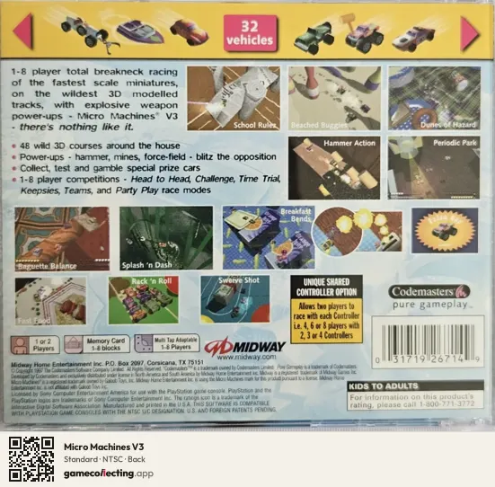 Micro Machines V3 PlayStation, NTSC box back