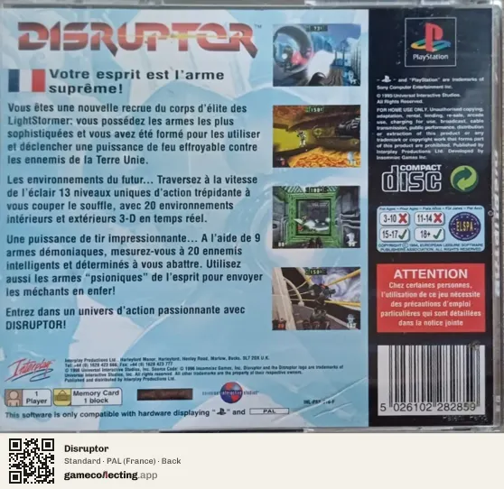 Disruptor PlayStation, France box back