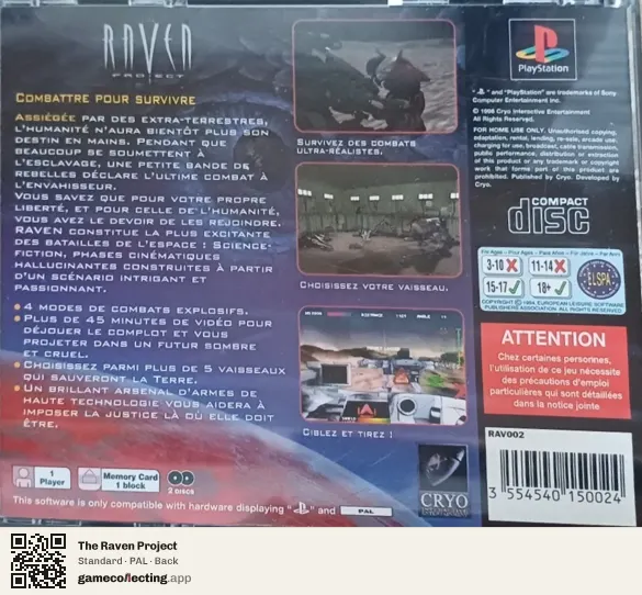 The Raven Project PlayStation, PAL box back