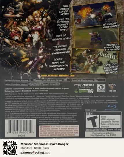 Monster Madness: Grave Danger PlayStation 3, NTSC box back