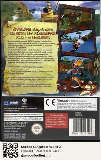 Kao the Kangaroo: Round 2 Nintendo GameCube, France box back
