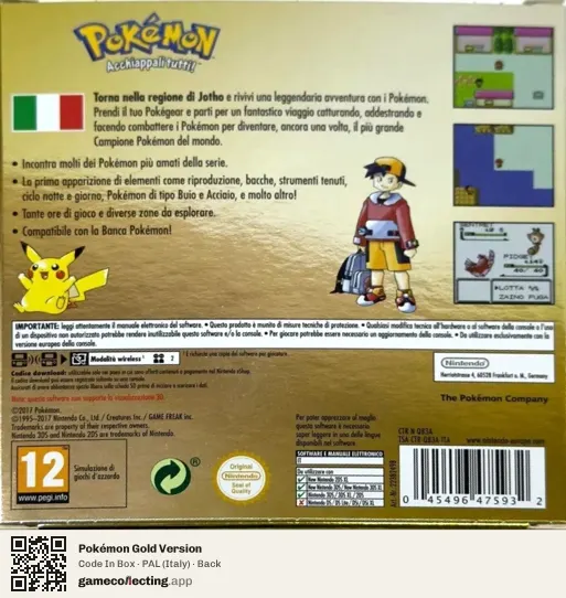 Pokémon Gold Version Nintendo 3DS, Italy box back