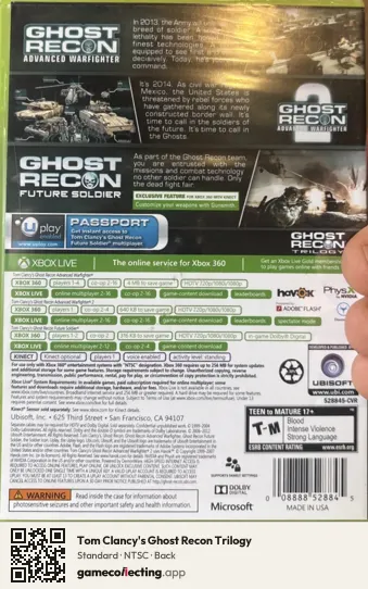 Tom Clancy's Ghost Recon Trilogy Xbox 360, NTSC box back