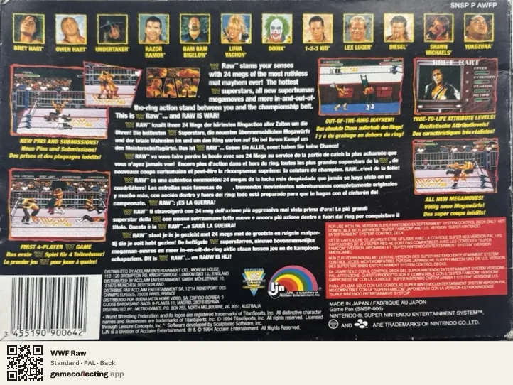 WWF Raw Super Nintendo Entertainment System, PAL box back